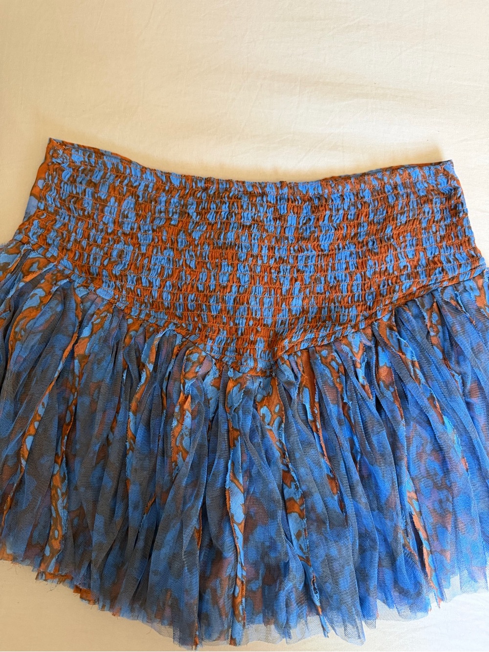 Free People Blue & Rust Pleated Tiered Mini Skirt - Picture 6 of 7